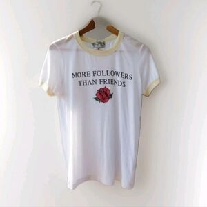 Wildfox Womens Small More Followers Than Friends White Rose Ringer T-Shirt